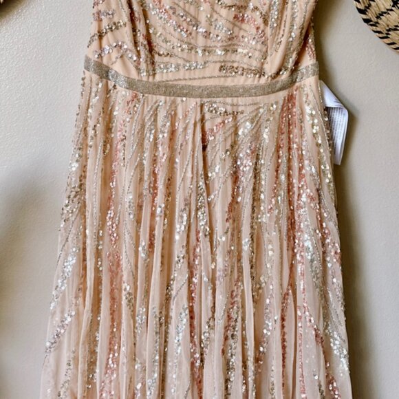 Mac Duggal 5445 Cap Sleeve Embellished Evening Gown Beige Multi Size 16 NWOT - Picture 5 of 13